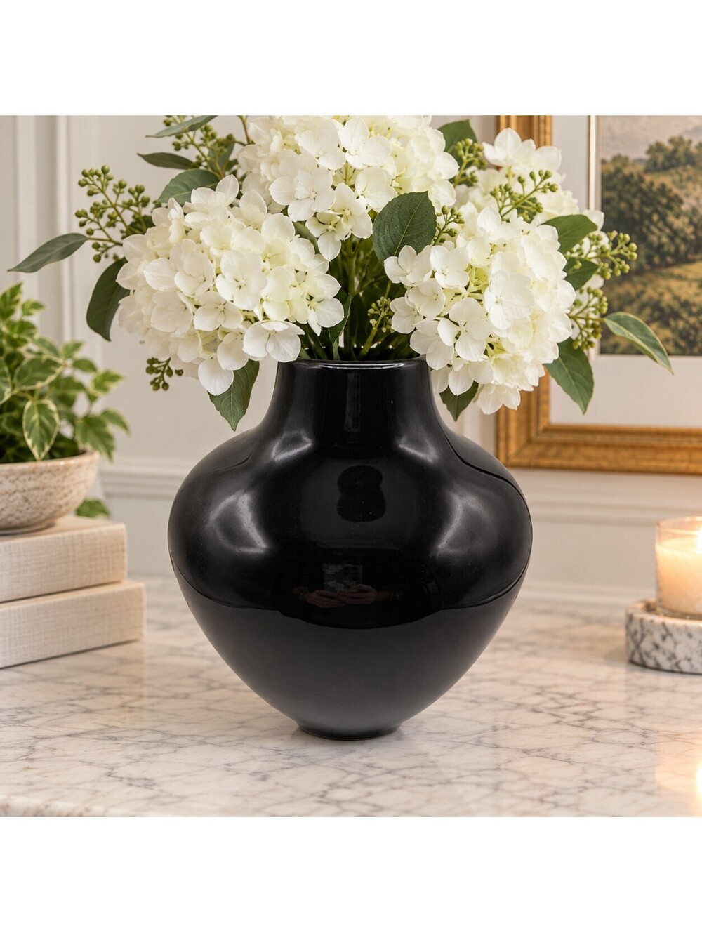 Vintage 1980s Mikasa Japan Black Ceramic Vase Modernist Postmodern 9.5"